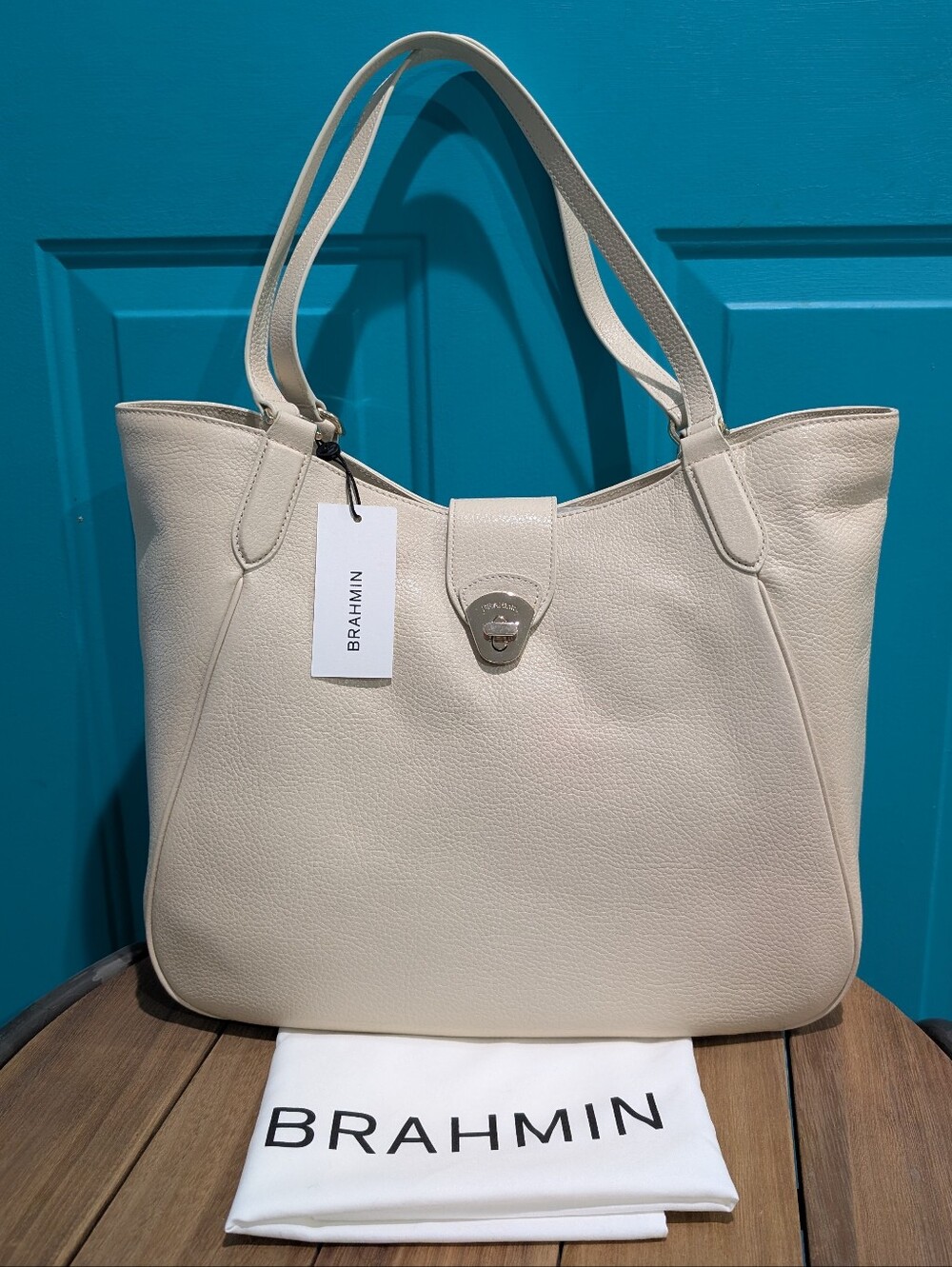 NWT Brahmin Aliza Ivory Basel Leather Hobo Tote Bag